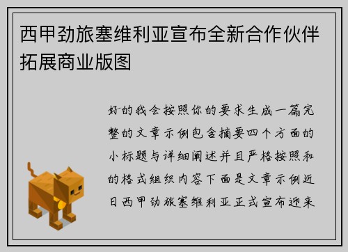 西甲劲旅塞维利亚宣布全新合作伙伴拓展商业版图